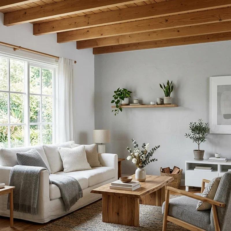 Trắng + xám ấm + gỗ Luxan