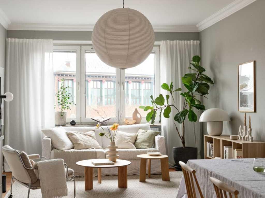 Trắng + xám ấm + gỗ Luxan